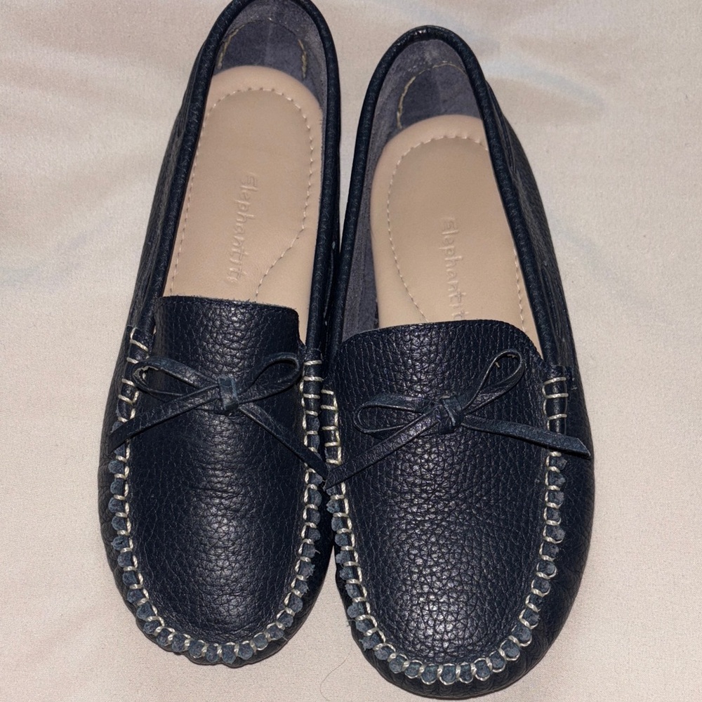 Boys Navy Leather Moccasin Loafers - Classic Comfort